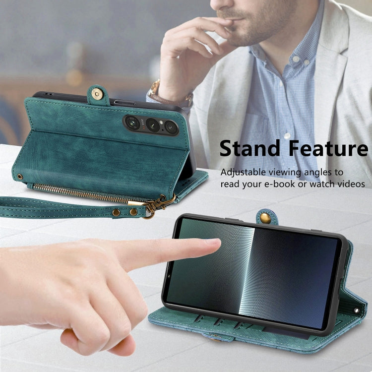 For Sony Xperia 10 III Geometric Zipper Wallet Side Buckle Leather Phone Case(Green) - free shipping - PMC TechLife - Order now!
