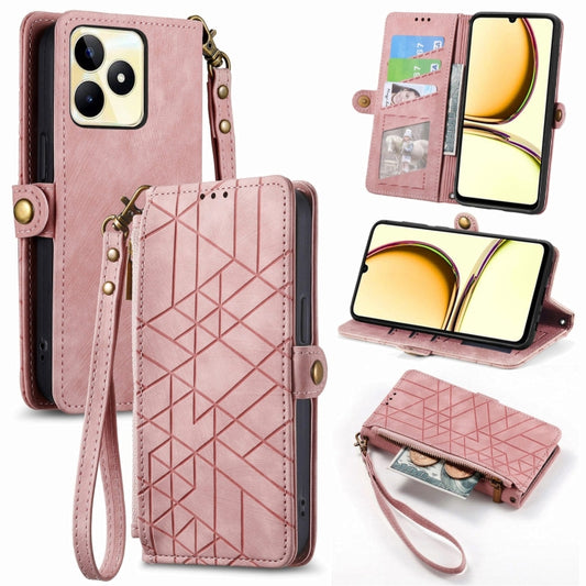 For Realme C53 Geometric Zipper Wallet Side Buckle Leather Phone Case(Pink) - Realme Cases by PMC Jewellery | Online Shopping South Africa | PMC Jewellery | Buy Now Pay Later Mobicred