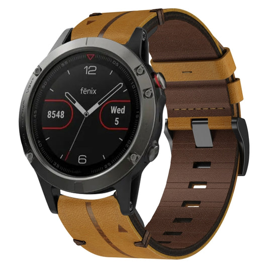 For Garmin Fenix 5 22mm Leather Textured Watch Band(Brown) - Watch Bands by PMC Jewellery | Online Shopping South Africa | PMC Jewellery