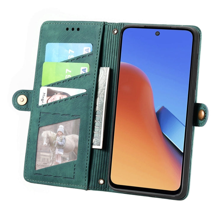 For Xiaomi Redmi Note 12 4G Geometric Zipper Wallet Side Buckle Leather Phone Case(Green) - Xiaomi Cases by PMC TechLife | Online Shopping South Africa | PMC TechLife | Buy Now Pay Later Mobicred
