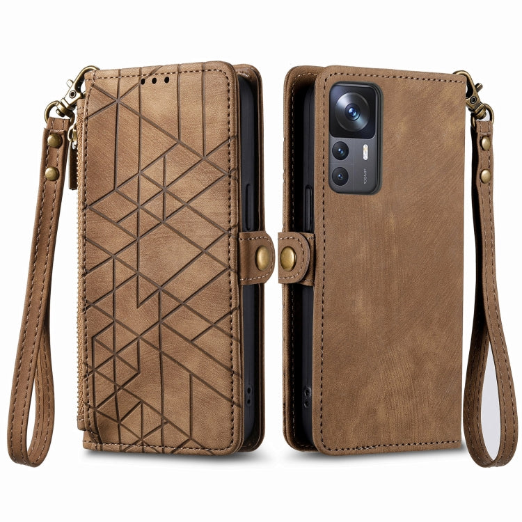 For Xiaomi 13 Pro Geometric Zipper Wallet Side Buckle Leather Phone Case(Brown) - 13 Pro Cases by PMC Jewellery | Online Shopping South Africa | PMC Jewellery | Buy Now Pay Later Mobicred