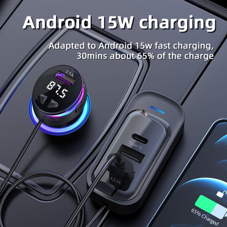 CS8 Black Bluetooth MP3 Play FM Transmitter Car Charger Rear Seat Extended Car Charger - Car Charger by PMC TechLife | Online Shopping South Africa | PMC TechLife | Buy Now Pay Later Mobicred
