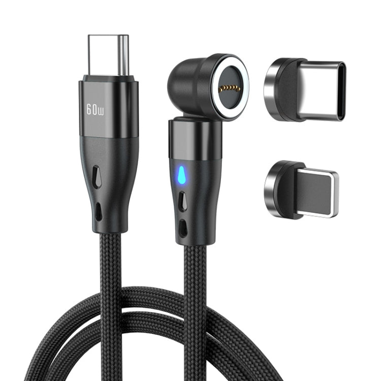 ENKAY PD60W Type-C to Type-C / 8 Pin Magnetic 540 Degrees Rotating Fast Charging Cable, Length:1m(Black) - free shipping - PMC Jewellery - Order now!