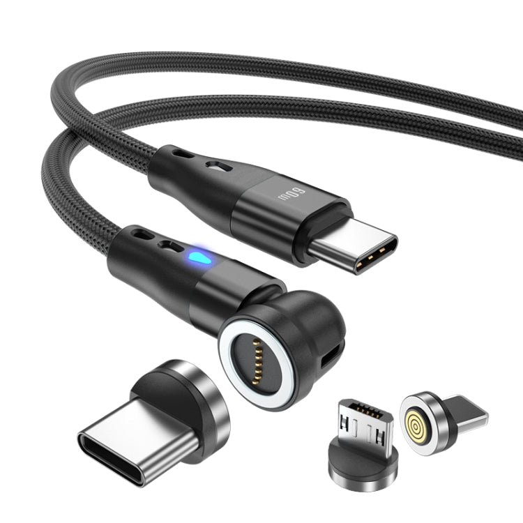 ENKAY PD60W Type-C to Type-C / 8 Pin / Micro USB Magnetic 540 Degrees Rotating Fast Charging Cable, Length:1m(Black) - free shipping - PMC Jewellery - Order now!
