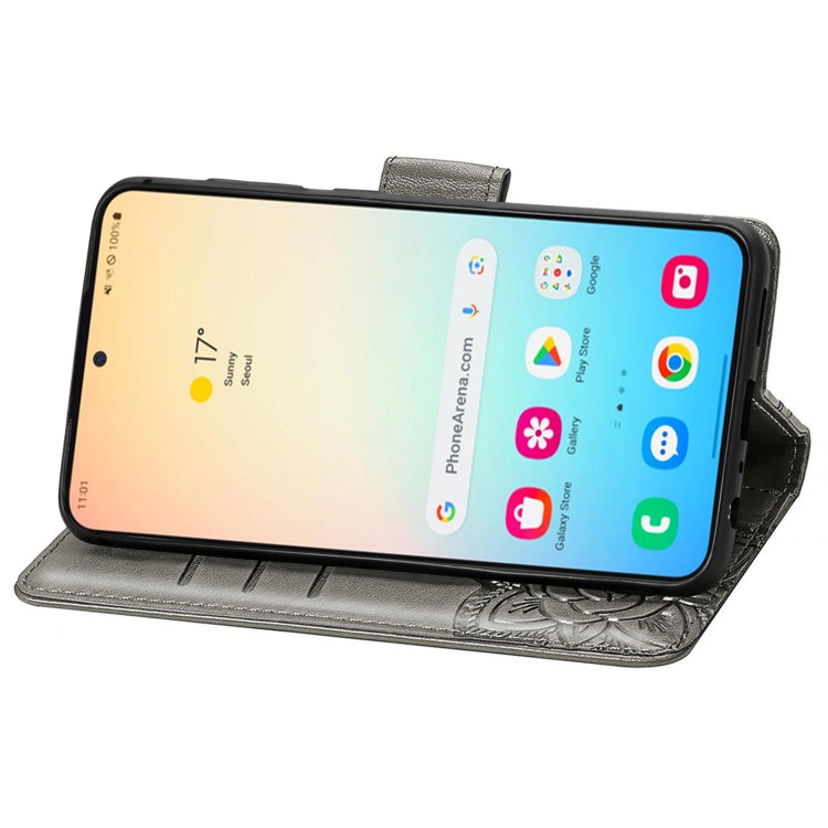 For Samsung Galaxy S24 5G Butterfly Love Flower Embossed Leather Phone Case(Gray) - Galaxy S24 5G Cases by PMC TechLife | Online Shopping South Africa | PMC TechLife