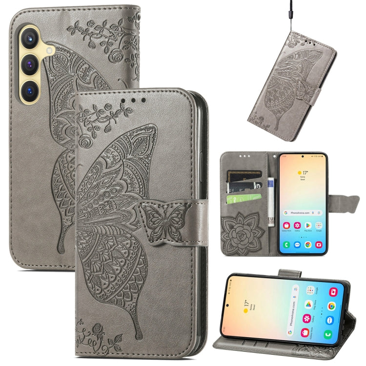 For Samsung Galaxy S24+ 5G Butterfly Love Flower Embossed Leather Phone Case(Gray) - Galaxy S24+ 5G Cases by PMC TechLife | Online Shopping South Africa | PMC TechLife