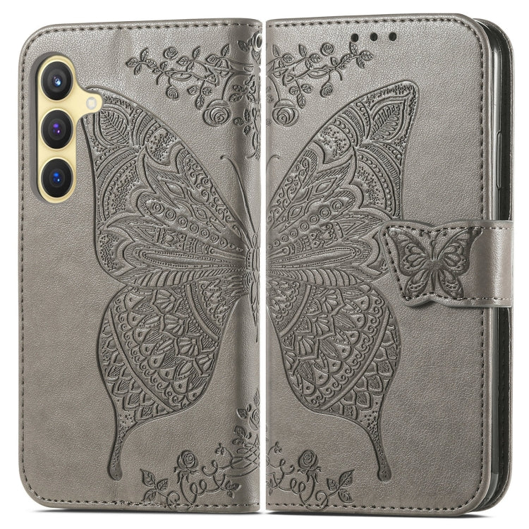 For Samsung Galaxy S25 5G Butterfly Love Flower Embossed Leather Phone Case(Gray) - free shipping - PMC Jewellery - Order now!