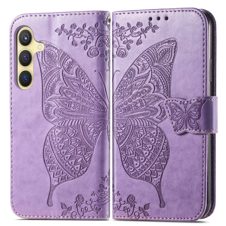 For Samsung Galaxy S25 5G Butterfly Love Flower Embossed Leather Phone Case(Light Purple) - Galaxy S25 5G Cases by PMC Jewellery | Online Shopping South Africa | PMC Jewellery | Buy Now Pay Later Mobicred