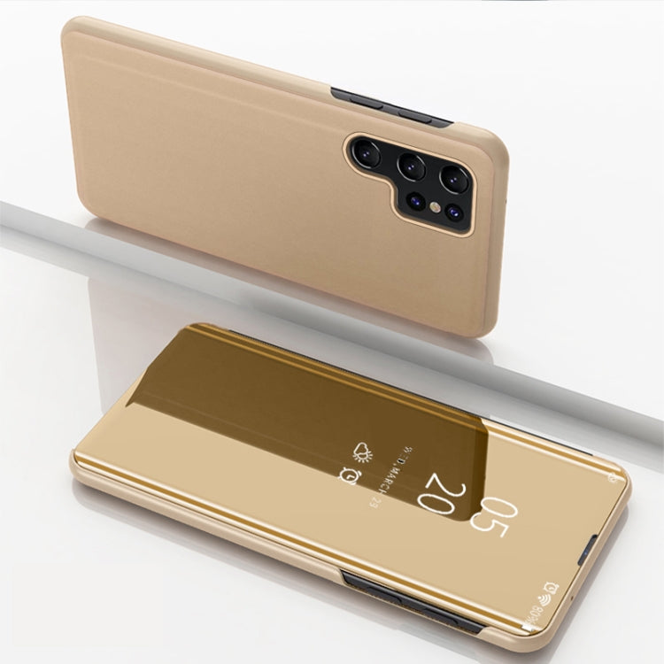 For Samsung Galaxy S24 Ultra 5G Plated Mirror Horizontal Flip Leather Phone Case with Holder(Gold) - Galaxy S24 Ultra 5G Cases by PMC TechLife | Online Shopping South Africa | PMC TechLife