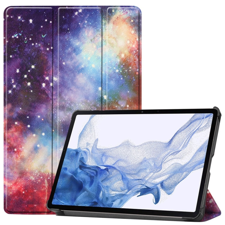 For Samsung Galaxy Tab S9 JUNSUNMAY Custer Painted 3-Fold Stand Leather Smart Tablet Case(Graffiti) - Galaxy Tab S9 Cases by JUNSUNMAY | Online Shopping South Africa | PMC Jewellery | Buy Now Pay Later Mobicred