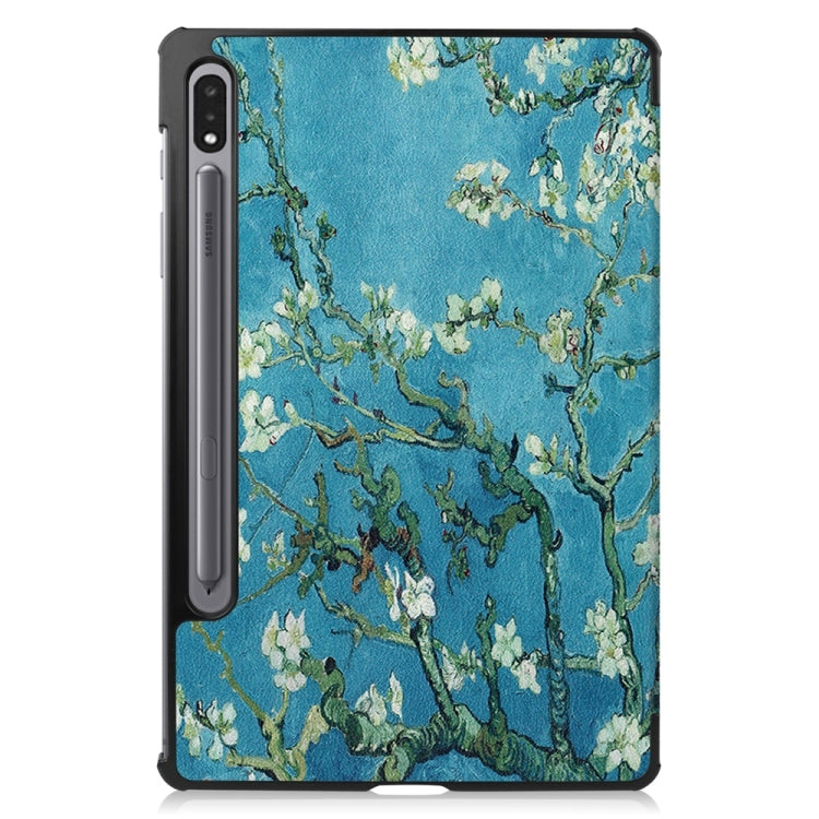 For Samsung Galaxy Tab S9 JUNSUNMAY Custer Painted 3-Fold Stand Leather Smart Tablet Case(Apricot Flower) - Galaxy Tab S9 Cases by JUNSUNMAY | Online Shopping South Africa | PMC Jewellery | Buy Now Pay Later Mobicred