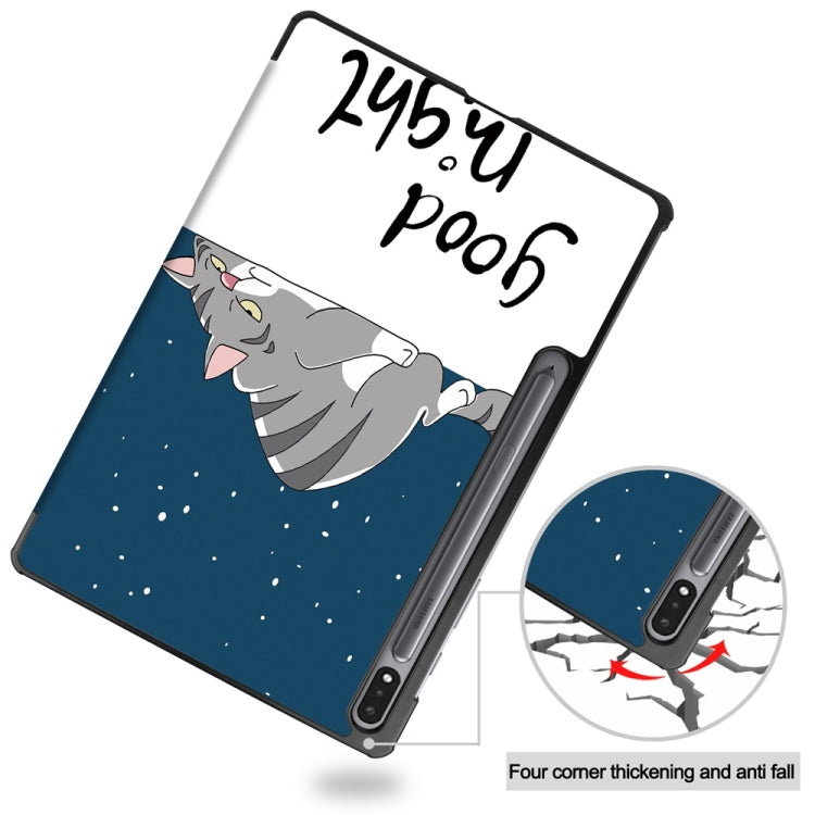 For Samsung Galaxy Tab S9 JUNSUNMAY Custer Painted 3-Fold Stand Leather Smart Tablet Case(Lazy Cat) - free shipping - PMC Jewellery - Order now!