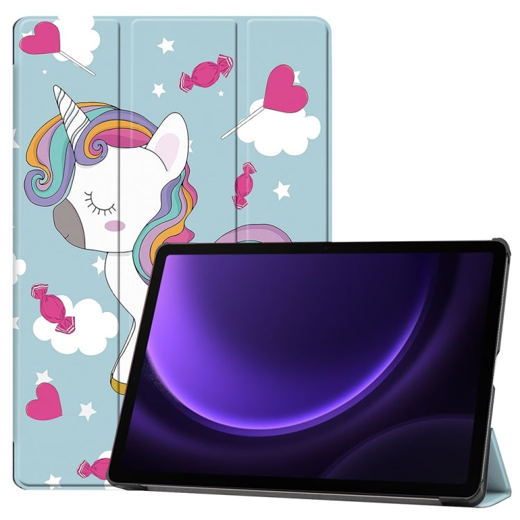 For Samsung Galaxy Tab S9 FE 10.9 JUNSUNMAY Custer Painted 3-Fold Stand Leather Smart Tablet Case(Unicorn) - free shipping - PMC Jewellery - Order now!