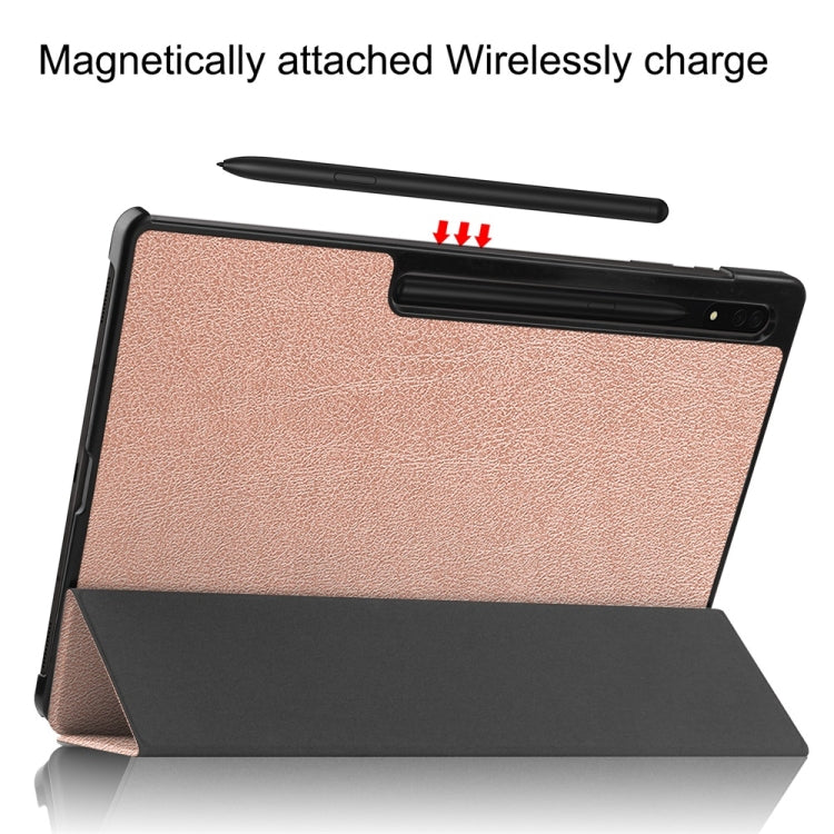 For Samsung Galaxy Tab S9 Ultra JUNSUNMAY Custer Solid Color 3-Fold Stand Leather Smart Tablet Case(Rose Gold) - Galaxy Tab S9 Ultra Cases by JUNSUNMAY | Online Shopping South Africa | PMC Jewellery | Buy Now Pay Later Mobicred