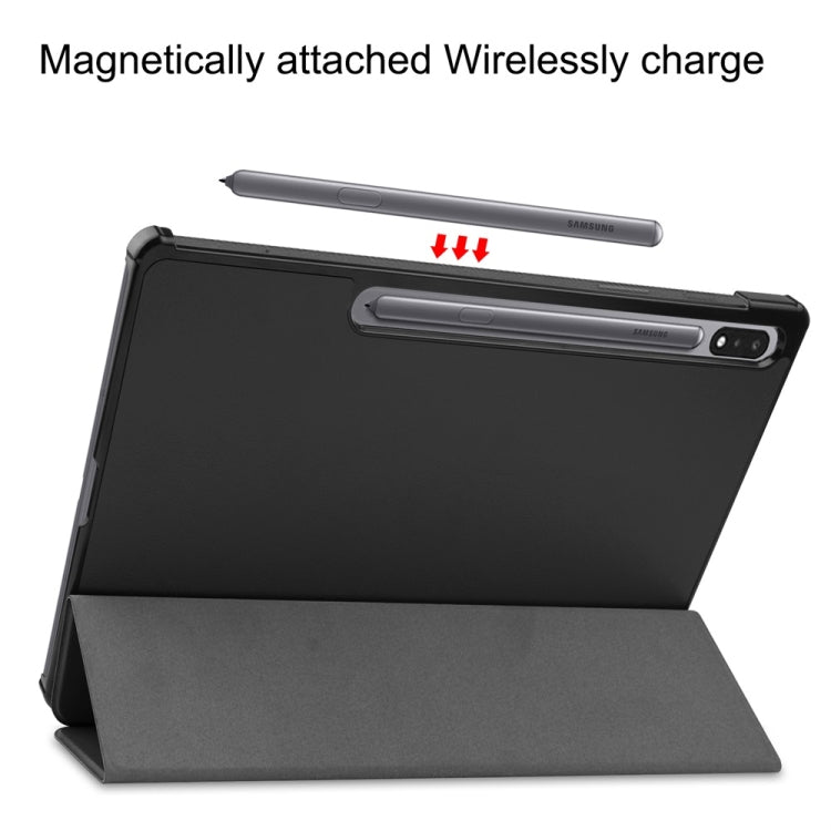 For Samsung Galaxy Tab S9+ JUNSUNMAY Custer Solid Color 3-Fold Stand Leather Smart Tablet Case(Black) - free shipping - PMC Jewellery - Order now!