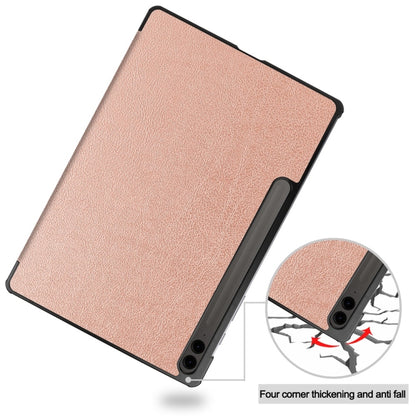 For Samsung Galaxy Tab S9 FE+ 12.4 JUNSUNMAY Custer Solid Color 3-Fold Stand Leather Smart Tablet Case(Rose Gold) - Galaxy Tab S9 FE+ by JUNSUNMAY | Online Shopping South Africa | PMC Jewellery | Buy Now Pay Later Mobicred