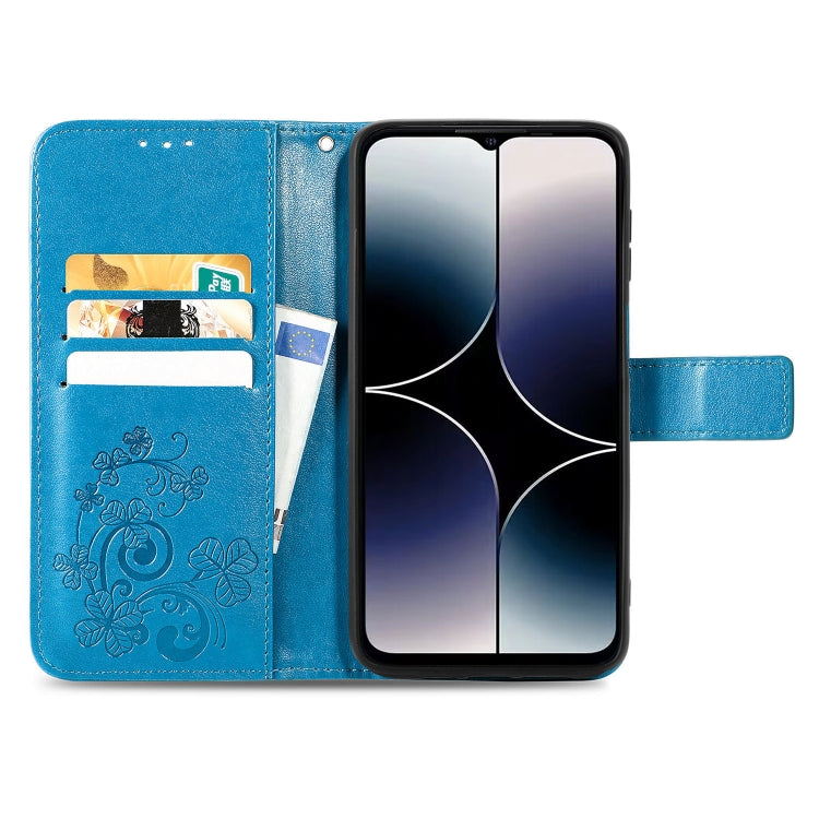 For Ulefone Note 16 Pro Four-leaf Clasp Embossed Buckle Leather Phone Case(Blue) - Ulefone Cases by PMC Jewellery | Online Shopping South Africa | PMC Jewellery | Buy Now Pay Later Mobicred