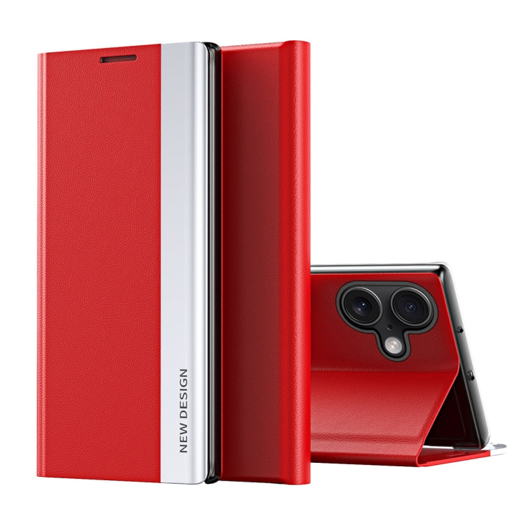 For iPhone 16 Side Electroplated Adsorption Leather Phone Case(Red) - iPhone 16 Cases by PMC TechLife | Online Shopping South Africa | PMC TechLife | Buy Now Pay Later Mobicred