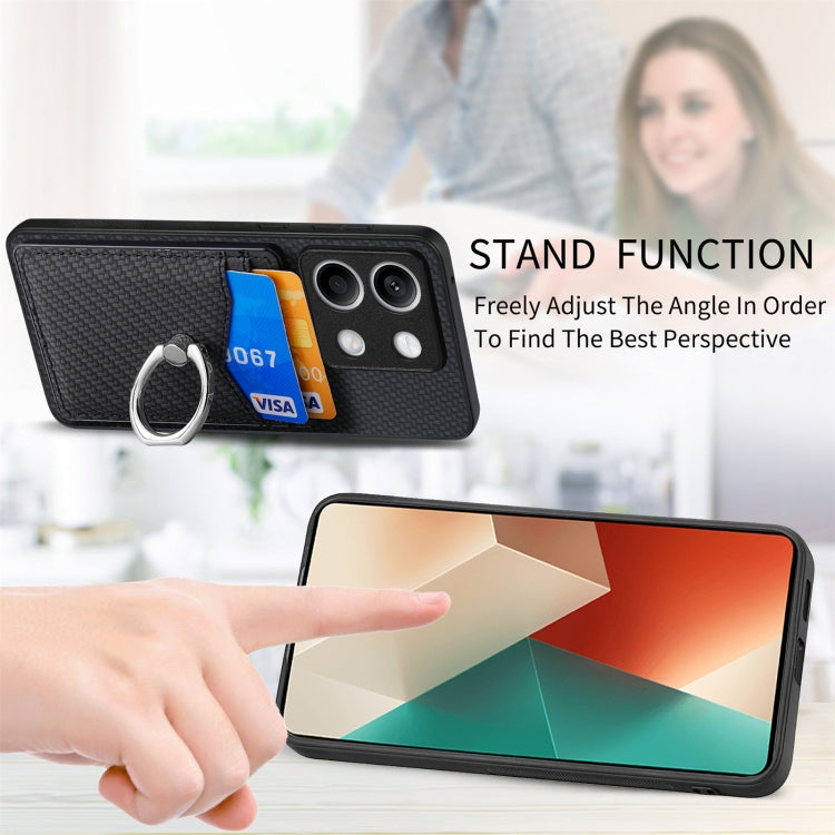 For Xiaomi Redmi Note 13 Carbon Fiber Card Wallet Ring Holder Phone Case(Black) - Xiaomi Cases by PMC TechLife | Online Shopping South Africa | PMC TechLife | Buy Now Pay Later Mobicred