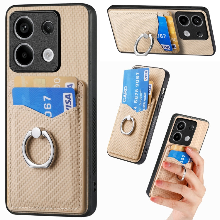 For Xiaomi Redmi Note 13 Pro Carbon Fiber Card Wallet Ring Holder Phone Case(Khaki) - Note 13 Pro Cases by PMC TechLife | Online Shopping South Africa | PMC TechLife | Buy Now Pay Later Mobicred