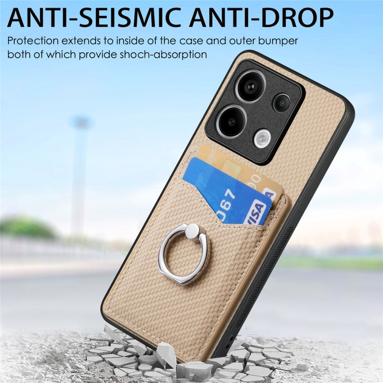 For Xiaomi Redmi Note 13 Pro Carbon Fiber Card Wallet Ring Holder Phone Case(Khaki) - Note 13 Pro Cases by PMC TechLife | Online Shopping South Africa | PMC TechLife | Buy Now Pay Later Mobicred