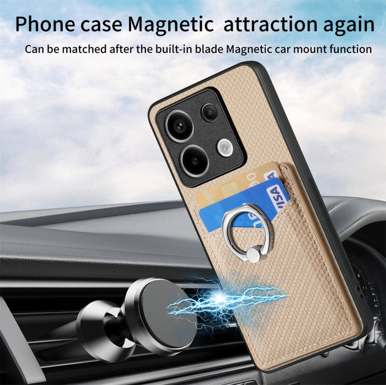 For Xiaomi Redmi Note 13 Pro Carbon Fiber Card Wallet Ring Holder Phone Case(Khaki) - Note 13 Pro Cases by PMC TechLife | Online Shopping South Africa | PMC TechLife | Buy Now Pay Later Mobicred