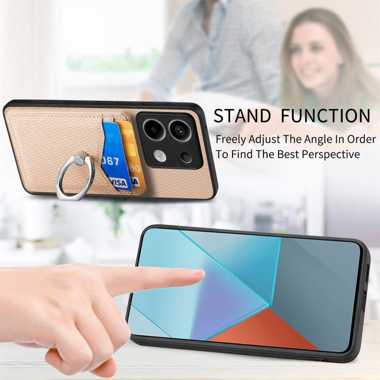 For Xiaomi Redmi Note 13 Pro Carbon Fiber Card Wallet Ring Holder Phone Case(Khaki) - Note 13 Pro Cases by PMC TechLife | Online Shopping South Africa | PMC TechLife | Buy Now Pay Later Mobicred