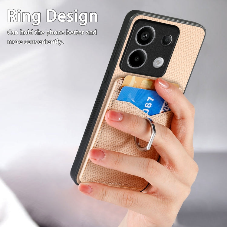 For Xiaomi Redmi Note 13 Pro Carbon Fiber Card Wallet Ring Holder Phone Case(Khaki) - Note 13 Pro Cases by PMC TechLife | Online Shopping South Africa | PMC TechLife | Buy Now Pay Later Mobicred