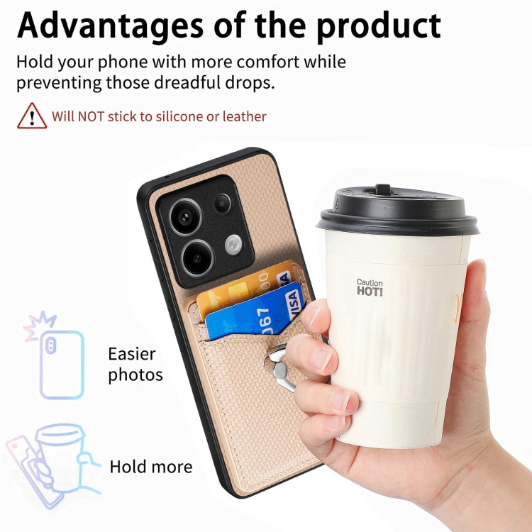 For Xiaomi Redmi Note 13 Pro Carbon Fiber Card Wallet Ring Holder Phone Case(Khaki) - Note 13 Pro Cases by PMC TechLife | Online Shopping South Africa | PMC TechLife | Buy Now Pay Later Mobicred