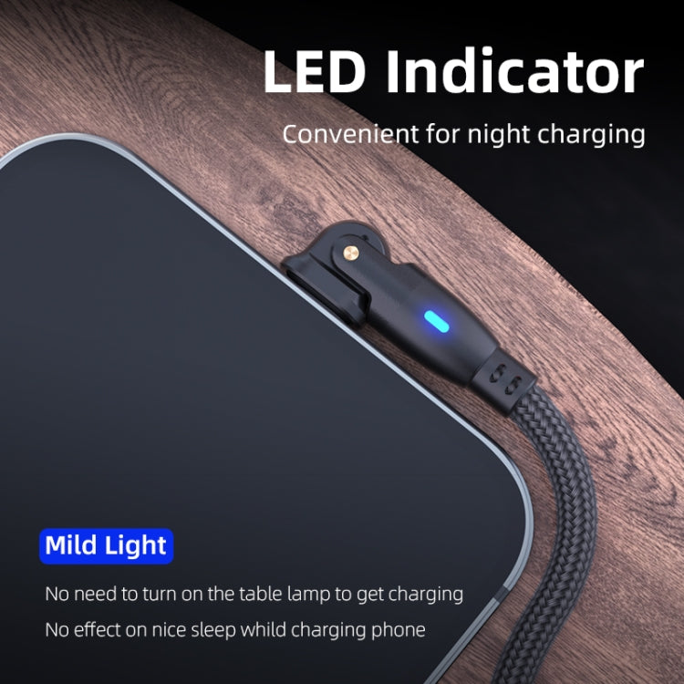 ENKAY 180 Degrees Rotating USB to 8 Pin Charging Data Cable with LED Light, Length:2m(Black) - free shipping - PMC Jewellery - Order now!