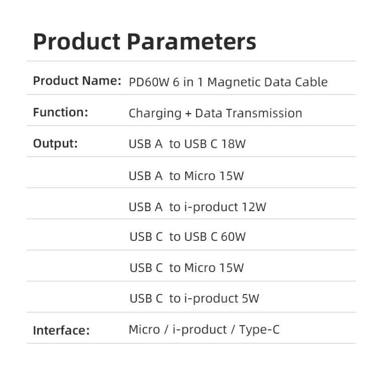 ENKAY 6-in-1 PD60W USB-A / Type-C to Type-C / 8 Pin / Micro USB Magnetic Fast Charging Cable, Cable Length:1m(Red) - Charging Cable & Head by ENKAY | Online Shopping South Africa | PMC Jewellery | Buy Now Pay Later Mobicred