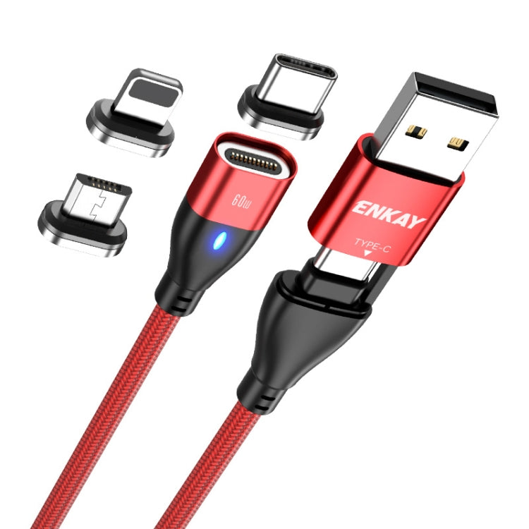 ENKAY 6-in-1 PD60W USB-A / Type-C to Type-C / 8 Pin / Micro USB Magnetic Fast Charging Cable, Cable Length:2m(Red) - Charging Cable & Head by ENKAY | Online Shopping South Africa | PMC Jewellery | Buy Now Pay Later Mobicred