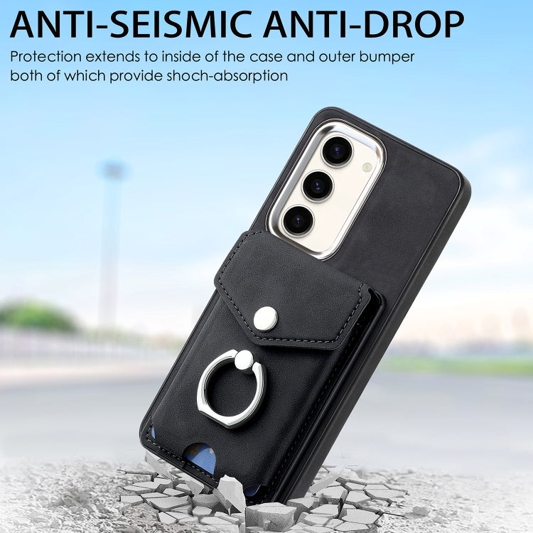 For Samsung Galaxy S23 5G Electroplating Skin-feel Leather Ring Card Wallet Phone Case(Black) - Galaxy S23 5G Cases by PMC TechLife | Online Shopping South Africa | PMC TechLife
