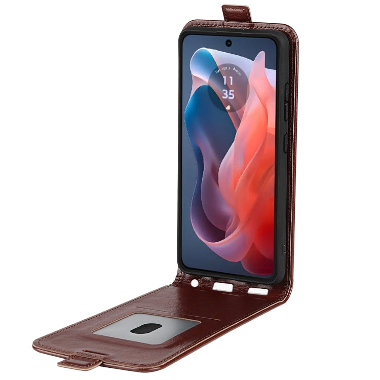 For Motorola Moto G Play 2024 R64 Texture Single Vertical Flip Leather Phone Case(Brown) - Motorola Cases by PMC Jewellery | Online Shopping South Africa | PMC Jewellery | Buy Now Pay Later Mobicred