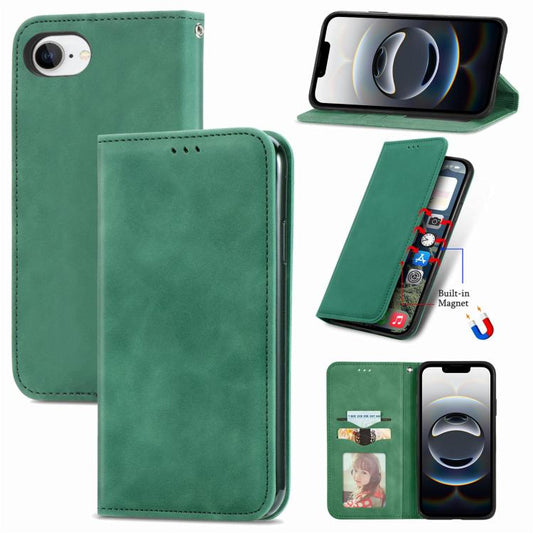 For iPhone 16e Retro Skin Feel Magnetic Flip Leather Phone Case(Green) - iPhone 16e Cases by PMC Jewellery | Online Shopping South Africa | PMC Jewellery | Buy Now Pay Later Mobicred