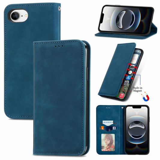 For iPhone 16e Retro Skin Feel Magnetic Flip Leather Phone Case(Blue) - iPhone 16e Cases by PMC Jewellery | Online Shopping South Africa | PMC Jewellery | Buy Now Pay Later Mobicred