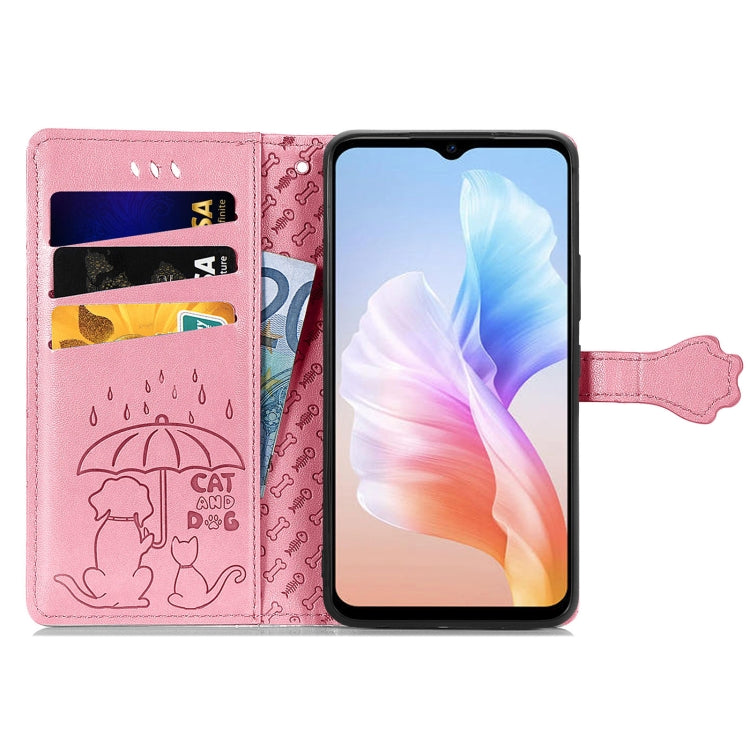 For DOOGEE X98 Pro / X98 Cat and Dog Embossed Leather Phone Case(Pink) - free shipping - PMC TechLife - Order now!