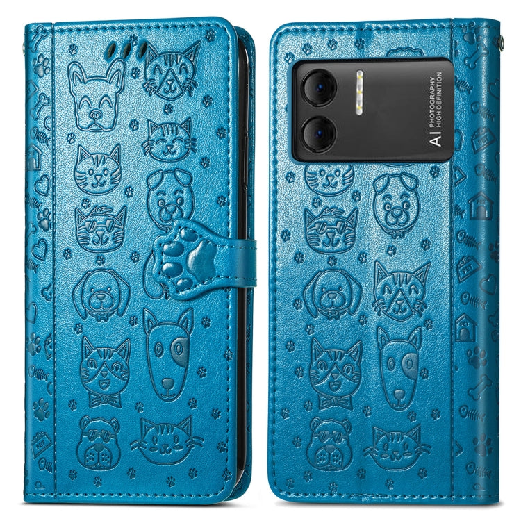 For DOOGEE X98 Pro / X98 Cat and Dog Embossed Leather Phone Case(Blue) - Doogee Cases by PMC Jewellery | Online Shopping South Africa | PMC Jewellery | Buy Now Pay Later Mobicred