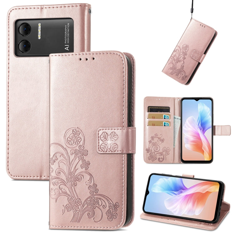 For DOOGEE X98 Pro / X98 Four-leaf Clasp Embossed Buckle Leather Phone Case(Rose Gold) - Doogee Cases by PMC TechLife | Online Shopping South Africa | PMC TechLife | Buy Now Pay Later Mobicred