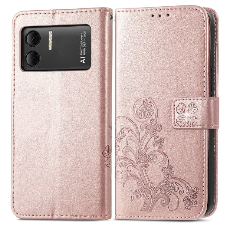 For DOOGEE X98 Pro / X98 Four-leaf Clasp Embossed Buckle Leather Phone Case(Rose Gold) - Doogee Cases by PMC TechLife | Online Shopping South Africa | PMC TechLife | Buy Now Pay Later Mobicred
