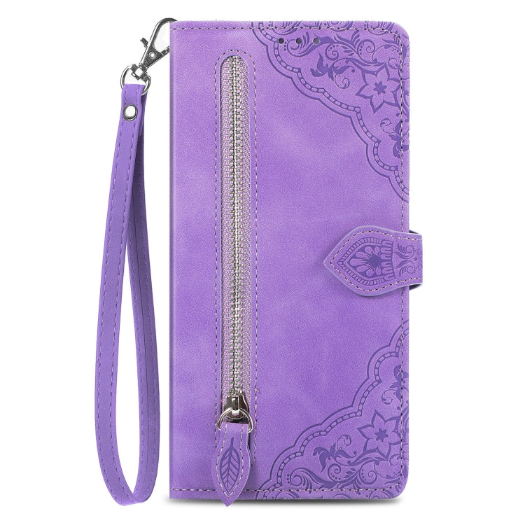 For DOOGEE X98 Pro / X98 Embossed Flower Zipper Leather Phone Case(Purple) - Doogee Cases by PMC TechLife | Online Shopping South Africa | PMC TechLife | Buy Now Pay Later Mobicred