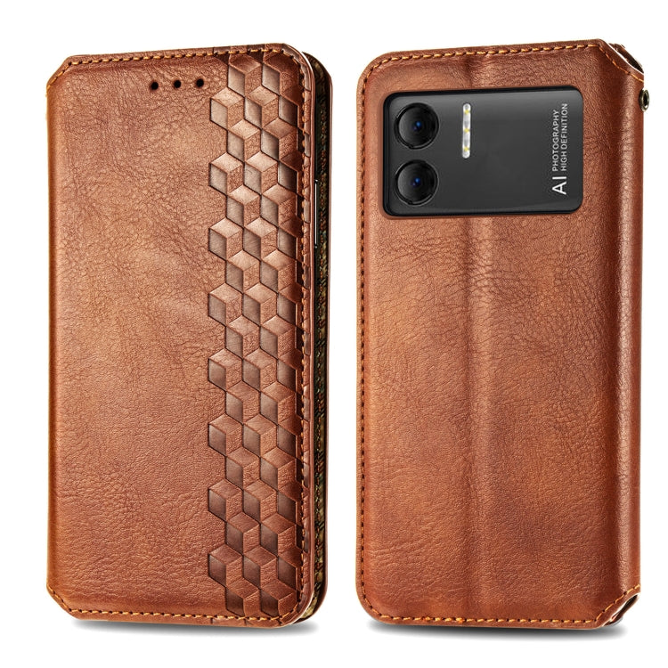 For DOOGEE X98 Pro / X98 Cubic Grid Pressed Magnetic Leather Phone Case(Brown) - Doogee Cases by PMC TechLife | Online Shopping South Africa | PMC TechLife | Buy Now Pay Later Mobicred