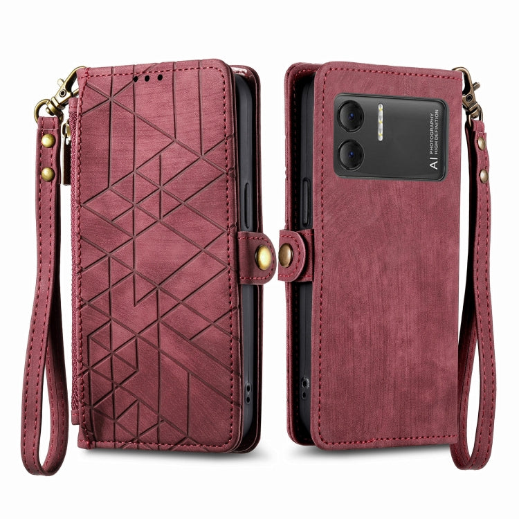 For DOOGEE X98 Pro / X98 Geometric Zipper Wallet Side Buckle Leather Phone Case(Red) - Doogee Cases by PMC Jewellery | Online Shopping South Africa | PMC Jewellery | Buy Now Pay Later Mobicred