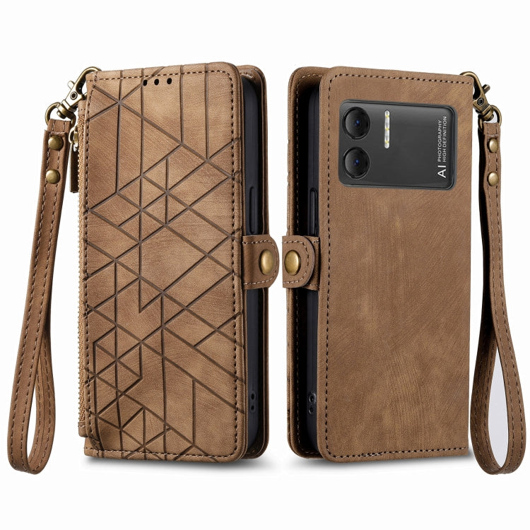 For DOOGEE X98 Pro / X98 Geometric Zipper Wallet Side Buckle Leather Phone Case(Brown) - Doogee Cases by PMC Jewellery | Online Shopping South Africa | PMC Jewellery | Buy Now Pay Later Mobicred