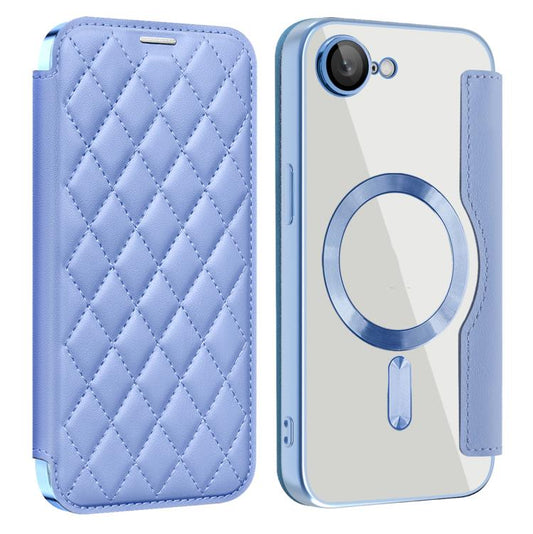 For iPhone 16e Shield Magsafe RFID Anti-theft Rhombus Leather Phone Case(Blue) - iPhone 16e Cases by PMC Jewellery | Online Shopping South Africa | PMC Jewellery | Buy Now Pay Later Mobicred