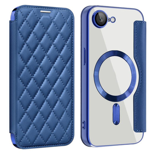 For iPhone 16e Shield Magsafe RFID Anti-theft Rhombus Leather Phone Case(Dark Blue) - iPhone 16e Cases by PMC Jewellery | Online Shopping South Africa | PMC Jewellery | Buy Now Pay Later Mobicred