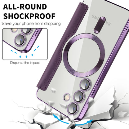 For Samsung Galaxy S25 5G Shield MagSafe RFID Anti-theft Rhombus Leather Phone Case(Purple) - Galaxy S25 5G Cases by PMC Jewellery | Online Shopping South Africa | PMC Jewellery | Buy Now Pay Later Mobicred