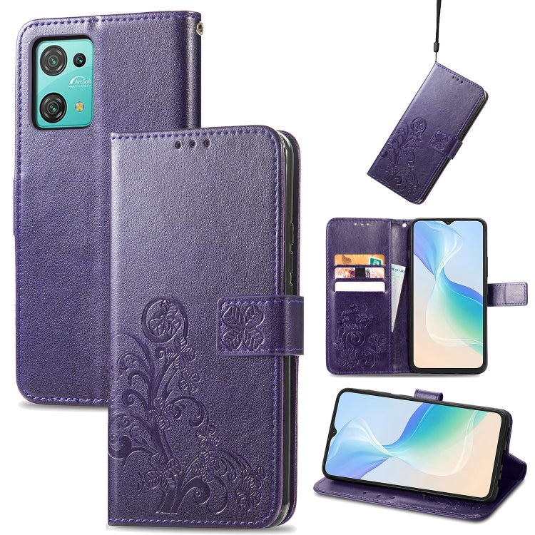 For Blackview Oscal C30 Pro Four-leaf Clasp Embossed Buckle Leather Phone Case(Purple) - More Brand by PMC TechLife | Online Shopping South Africa | PMC TechLife