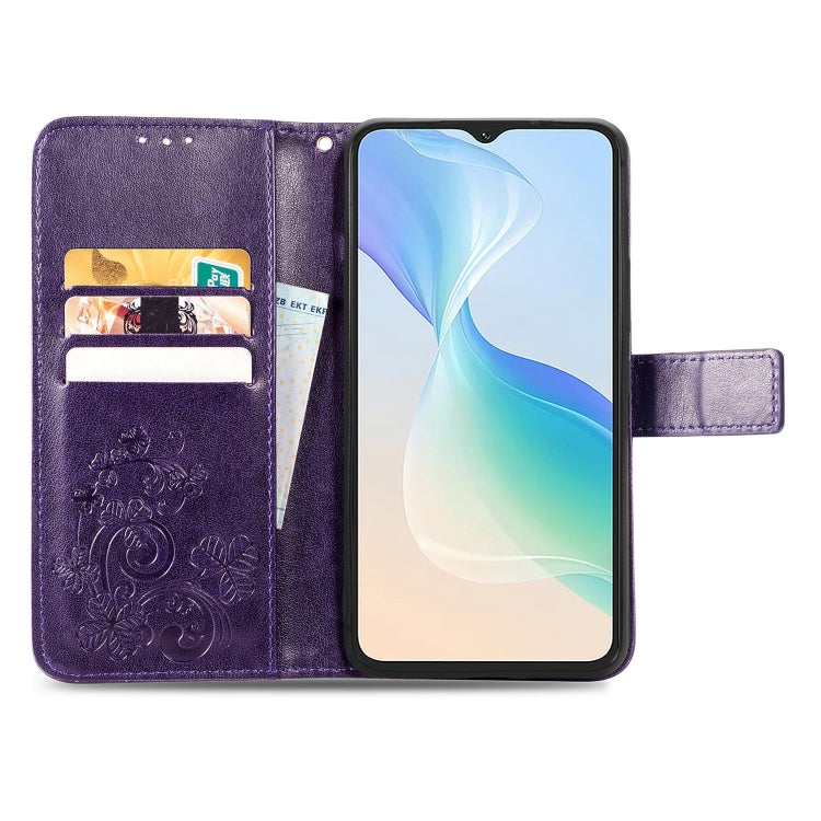 For Blackview Oscal C30 Pro Four-leaf Clasp Embossed Buckle Leather Phone Case(Purple) - More Brand by PMC TechLife | Online Shopping South Africa | PMC TechLife