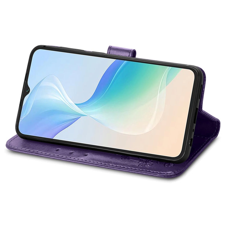 For Blackview Oscal C30 Pro Four-leaf Clasp Embossed Buckle Leather Phone Case(Purple) - More Brand by PMC TechLife | Online Shopping South Africa | PMC TechLife